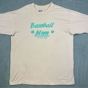 Vintage Hanes Shirt Adult Extra Large Pink Baseball Mom Logo Spell Out 50/50 Tee